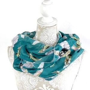Women's Green, Brown Feather Print Soft Turquoise Green Infinity Scarf, 66 x 10”